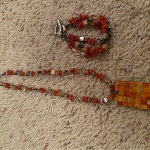 Silpada Orange and Brown Beaded Necklace Set